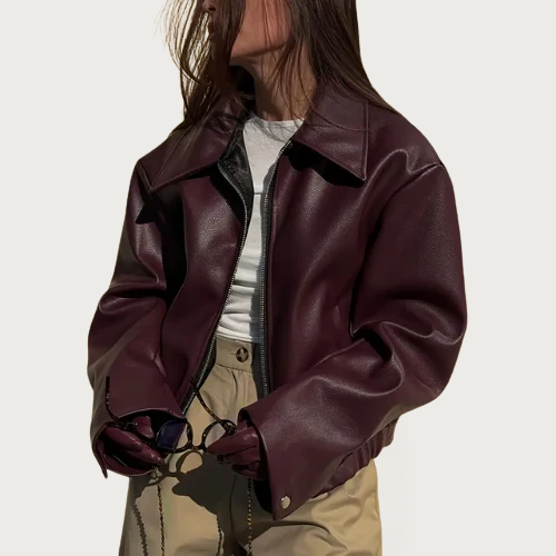Woverley | Chic Faux Leather Long Sleeve Bomber Jacket for Women