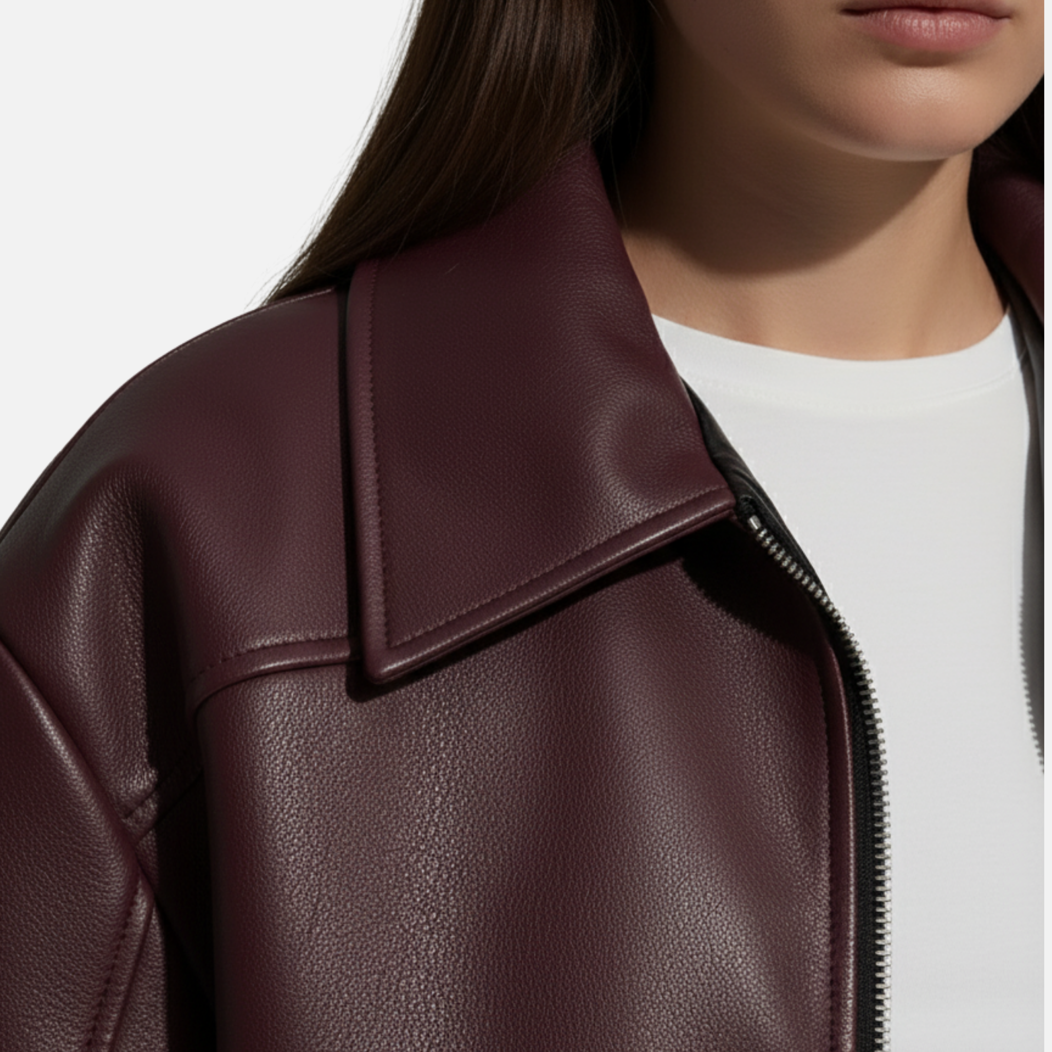 Woverley | Chic Faux Leather Long Sleeve Bomber Jacket for Women