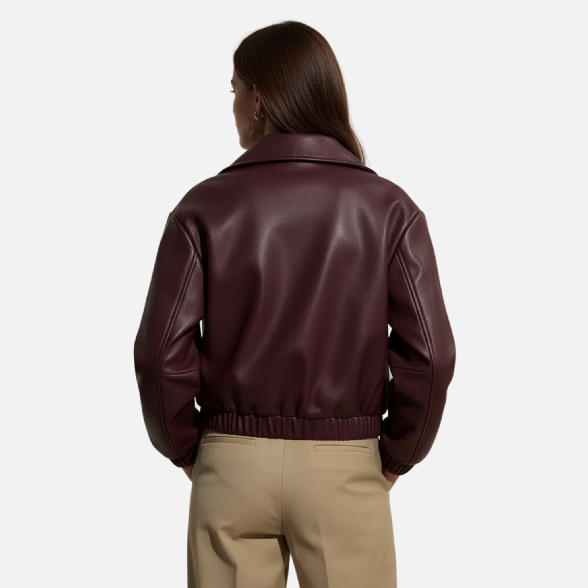 Woverley | Chic Faux Leather Long Sleeve Bomber Jacket for Women