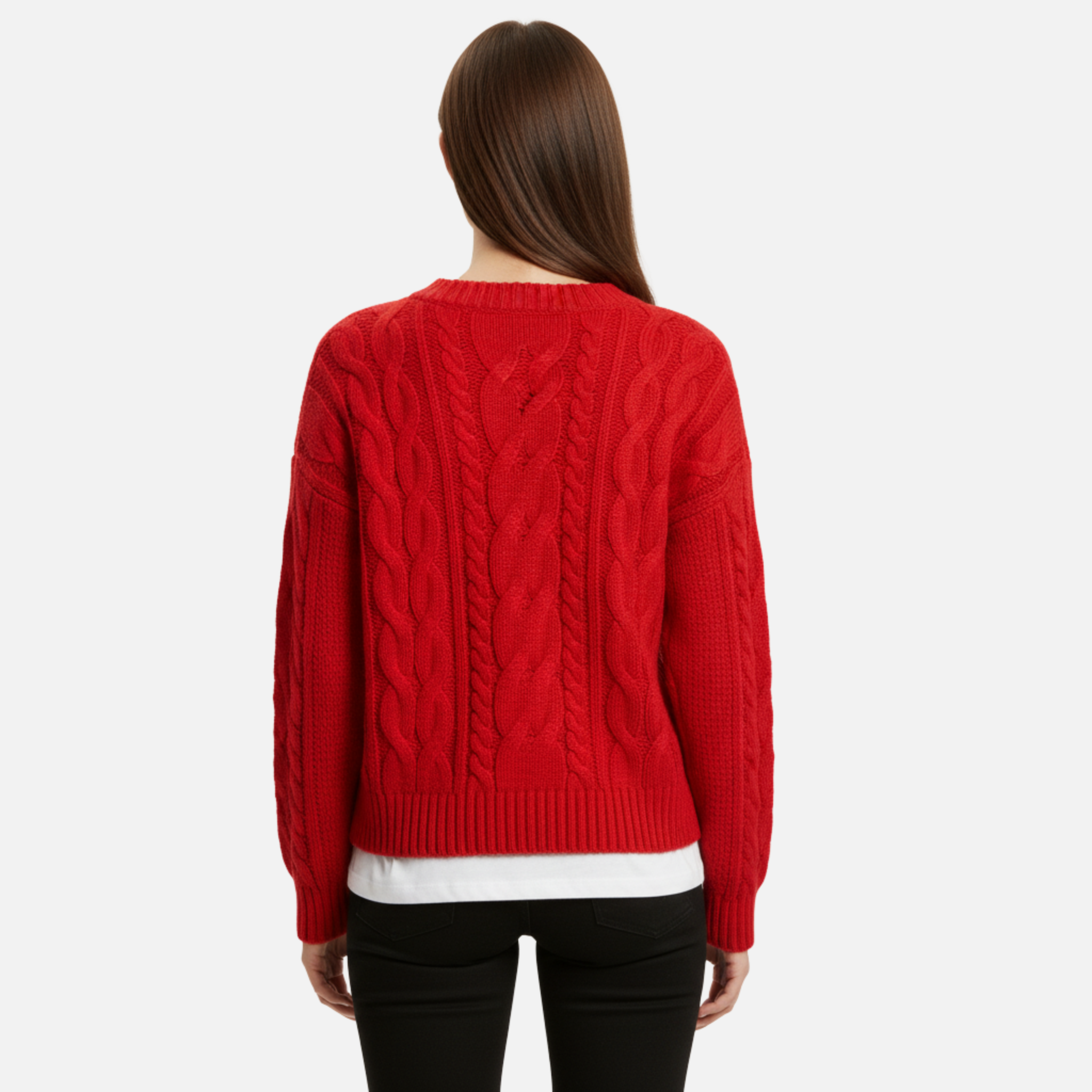 Woverley | Women's Cable Knit Wool Sweater – Elegant Round Neck Design